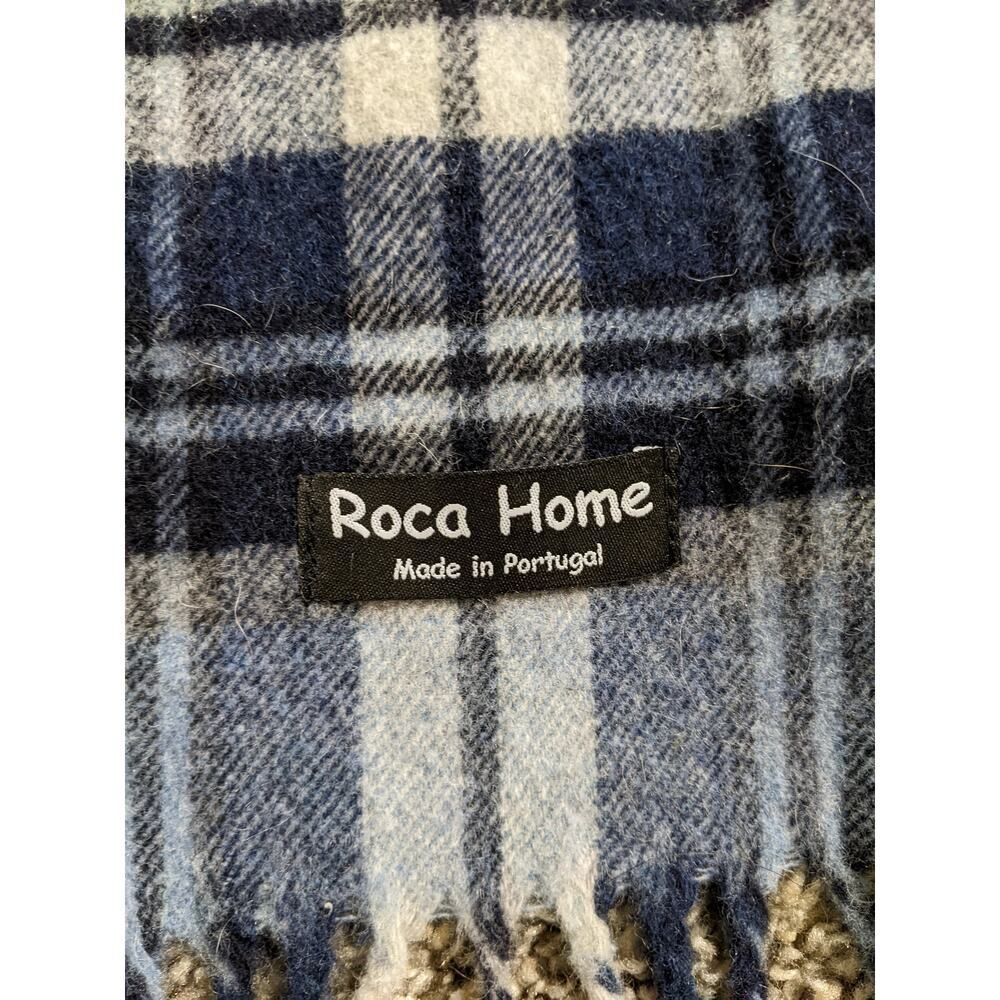 Lambs wool Roca Home Plaid Throw Blanket Blue Blend Fringe LN/NWOT - Picture 6 of 8